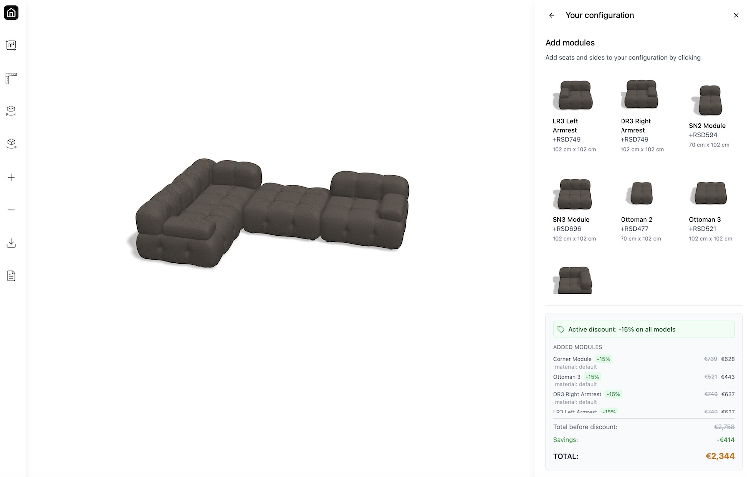 BuildSofas 3D Configurator - Main View